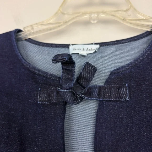 Aaron & Amber Babydoll Ribbon Tie Denim Mini Dress - Picture 6 of 7